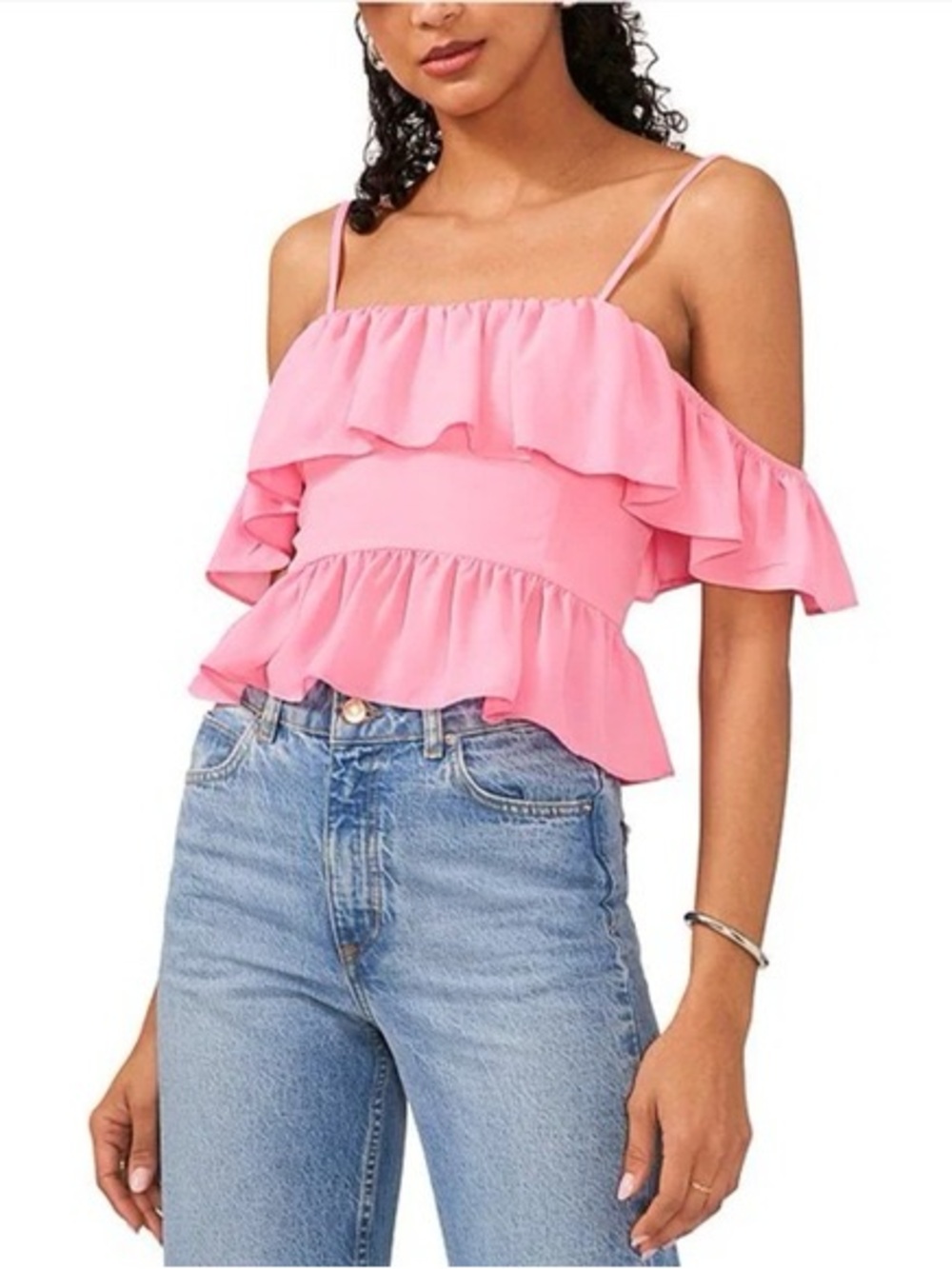 1. STATE Pink Off The Shoulder Ruffle Blouse NWT Small